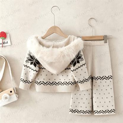 Toddler Girl Cozy Jacquard Hooded Zip Sweater and Pants 2-piece Set - image 5