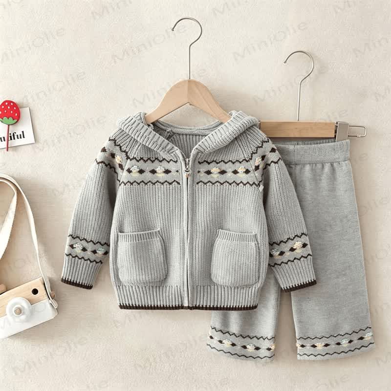 Toddler Girl Nordic Knit Hooded Cardigan and Pants 2-piece Set - Gray - 6-7T - image 3