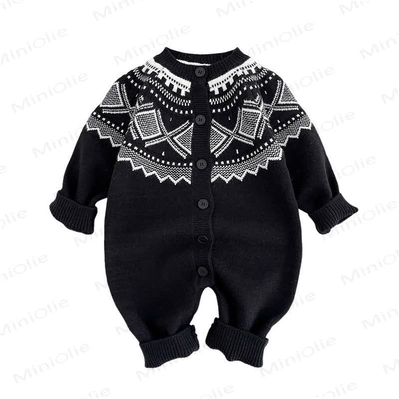 Baby Rhombic Knit Long Sleeve Button Front Romper - image 5