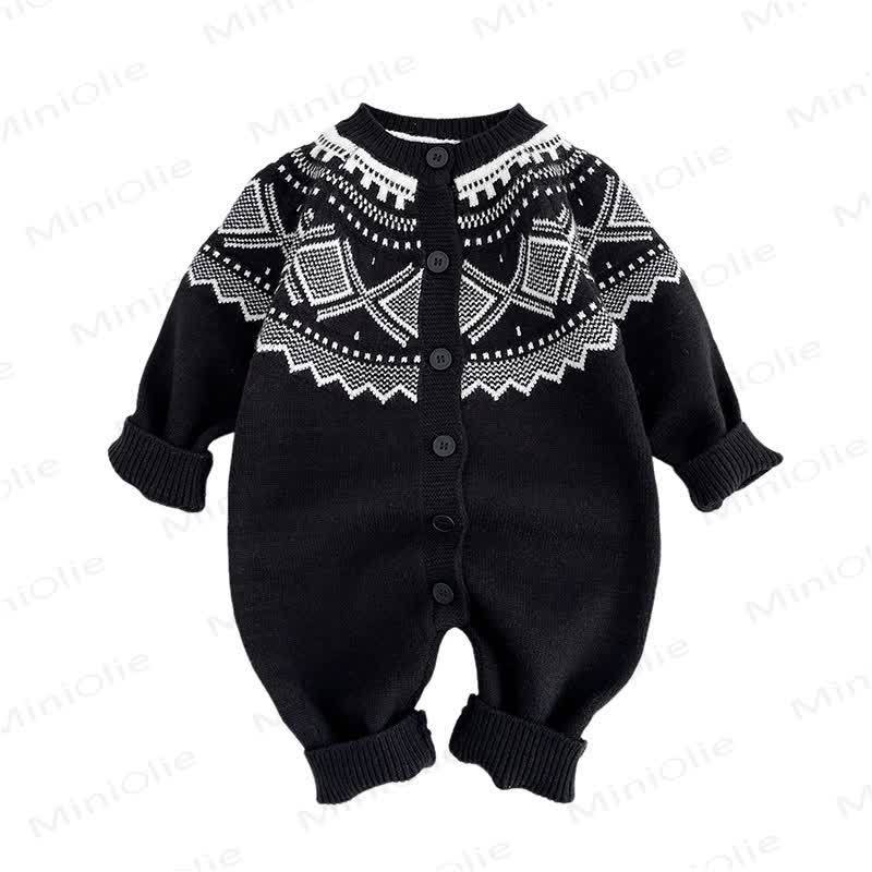 Baby Rhombic Knit Long Sleeve Button Front Romper - image 5