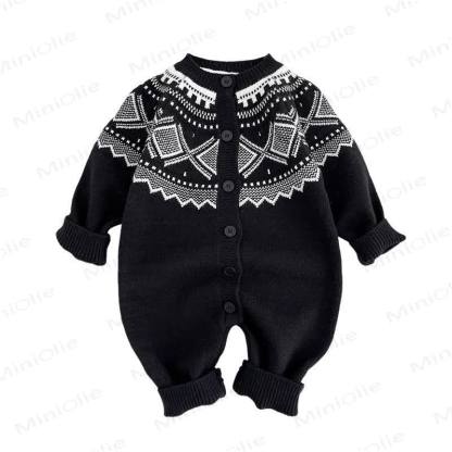 Baby Rhombic Knit Long Sleeve Button Front Romper - image 5