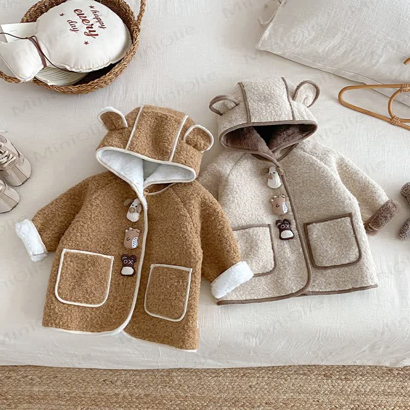 Baby Toddler Cozy Teddy Bear Ear Hooded Winter Jacket - image 1