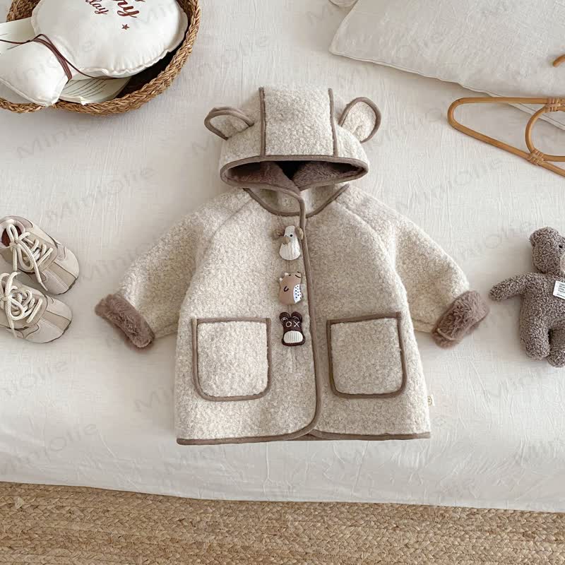 Baby Toddler Cozy Teddy Bear Ear Hooded Winter Jacket - Beige - 4-5T - image 3
