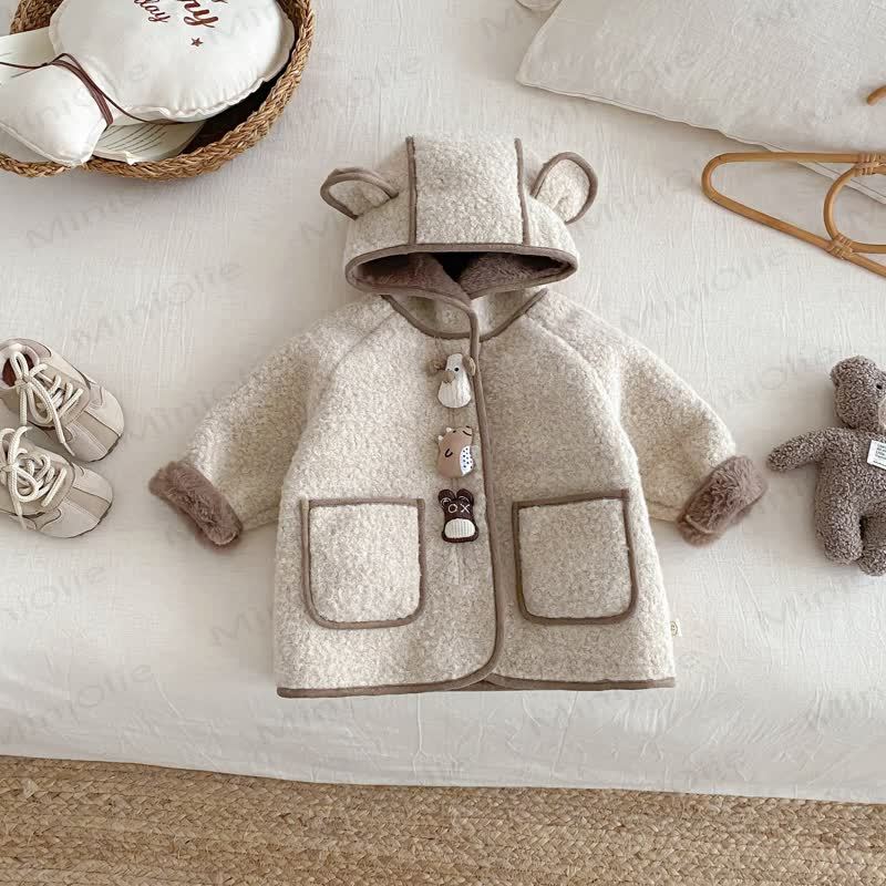 Baby Toddler Cozy Teddy Bear Ear Hooded Winter Jacket - Beige - 4-5T - image 3
