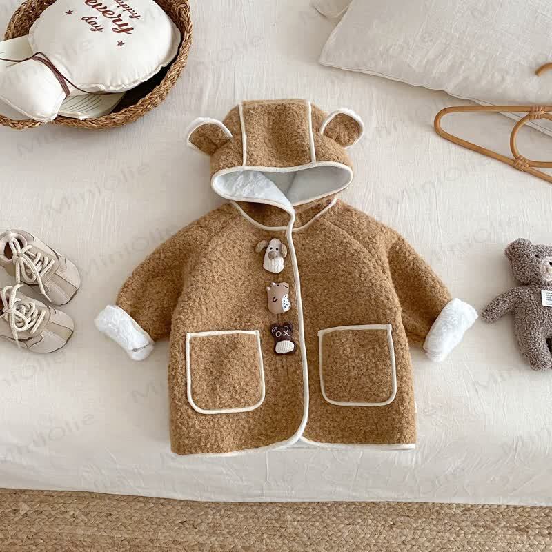 Baby Toddler Cozy Teddy Bear Ear Hooded Winter Jacket - Brown - 4-5T - image 4