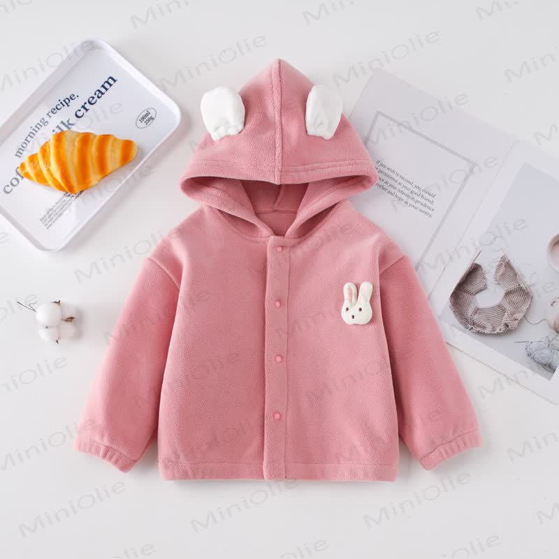 Toddler Bunny Ear Hooded Fleece Jacket  - Pink - 4-5T - image 2