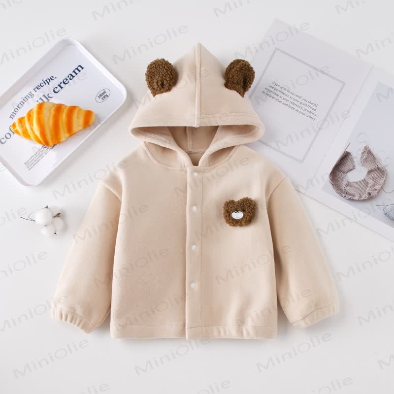 Toddler Bunny Ear Hooded Fleece Jacket  - Beige - 4-5T - image 3