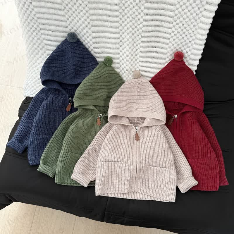 Baby Hooded Ribbed Knit Zip Up Cardigan - image 1