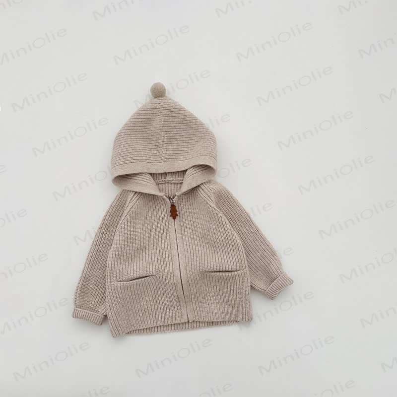 Baby Hooded Ribbed Knit Zip Up Cardigan - Beige - 3-4T - image 2