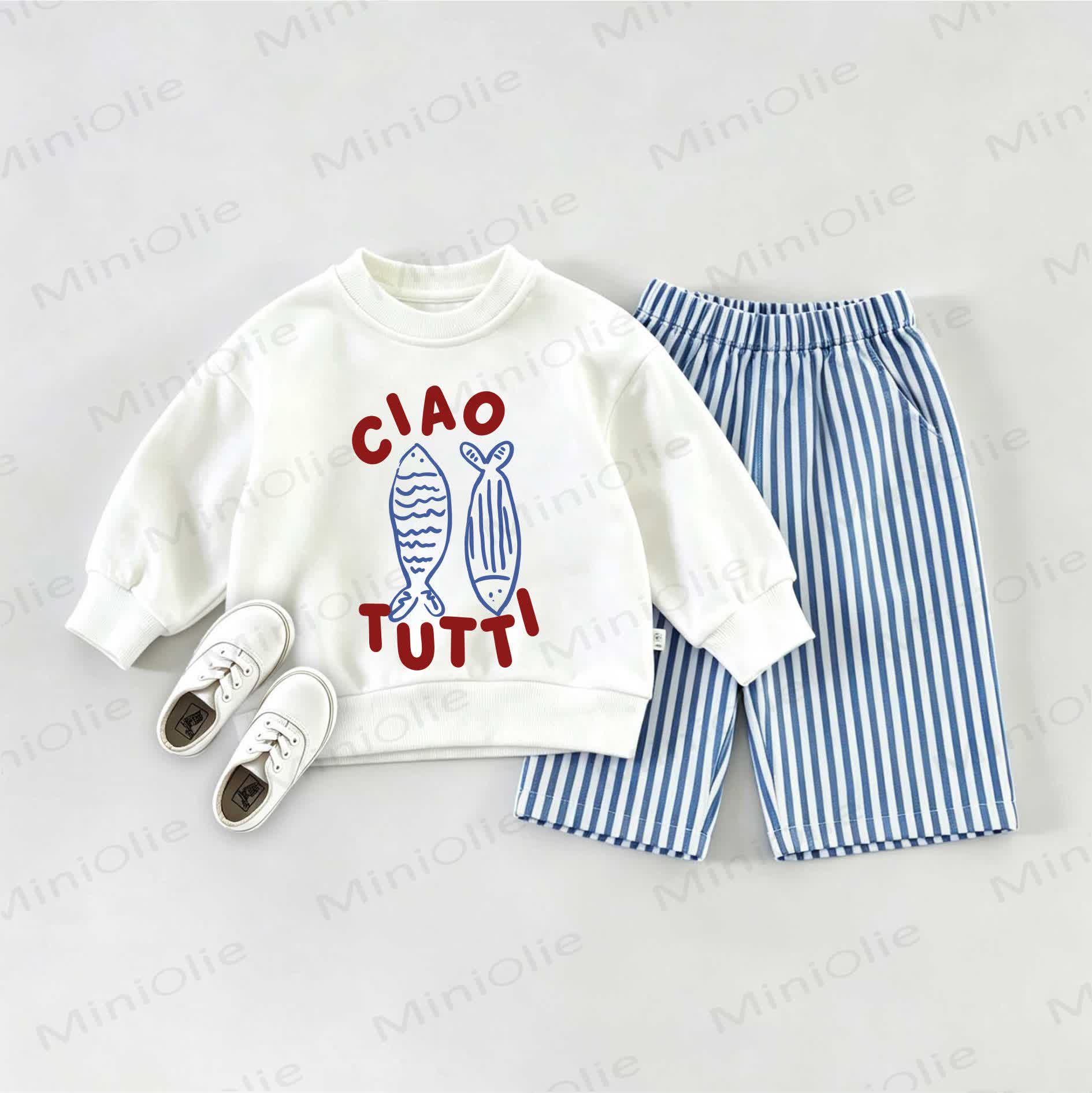 CIAO TUTTL Baby Fish Sweatshirt and Striped Pants Set - White&Blue - 2-3T - image 1