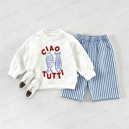 CIAO TUTTL Baby Fish Sweatshirt and Striped Pants Set - White&Blue - 2-3T - image 1
