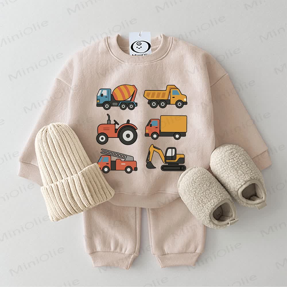 Baby Truck Sweatshirt 2-piece Beige Set - Beige - 2-3T - image 1
