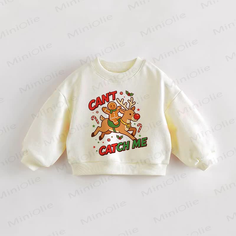 CAN'T CATCH ME Baby Toddler Gingerbread Man Reindeer Cream Sweatshirt - Cream - 3-5T - image 1