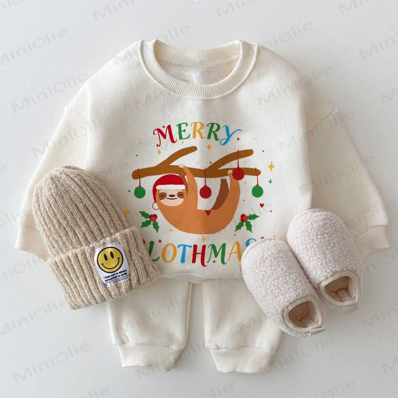 MERRY SLOTHMAS Baby Sloth White Sweatshirt 2-piece Set - White - 2-3T - image 1