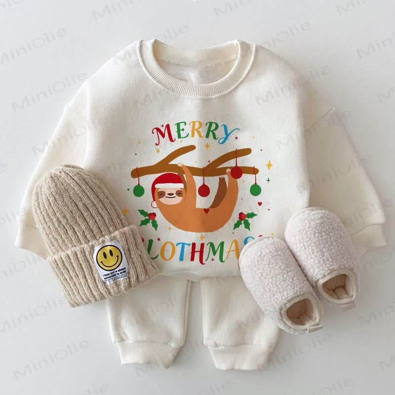 MERRY SLOTHMAS Baby Sloth White Sweatshirt 2-piece Set - White - 2-3T - image 1