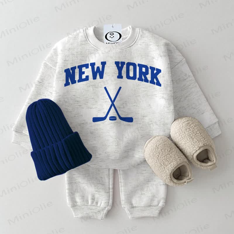 NEW YORK Baby Hockey Light Grey Sweatshirt 2-piece Set - Light Grey - 2-3T - image 1
