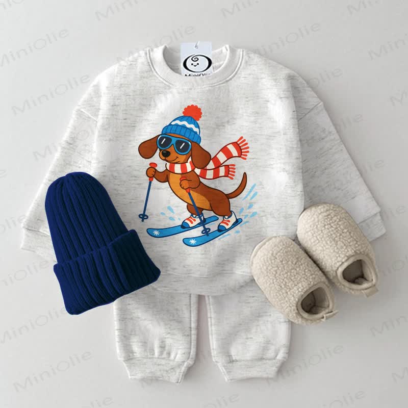 Baby Skiing Dachshund Sweatshirt 2-piece Set - Light Grey - 2-3T - image 1