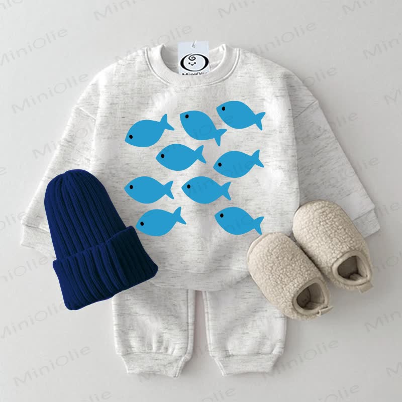 Baby Fish Print Light Grey Sweatshirt 2-piece Set - Light Grey - 2-3T - image 1