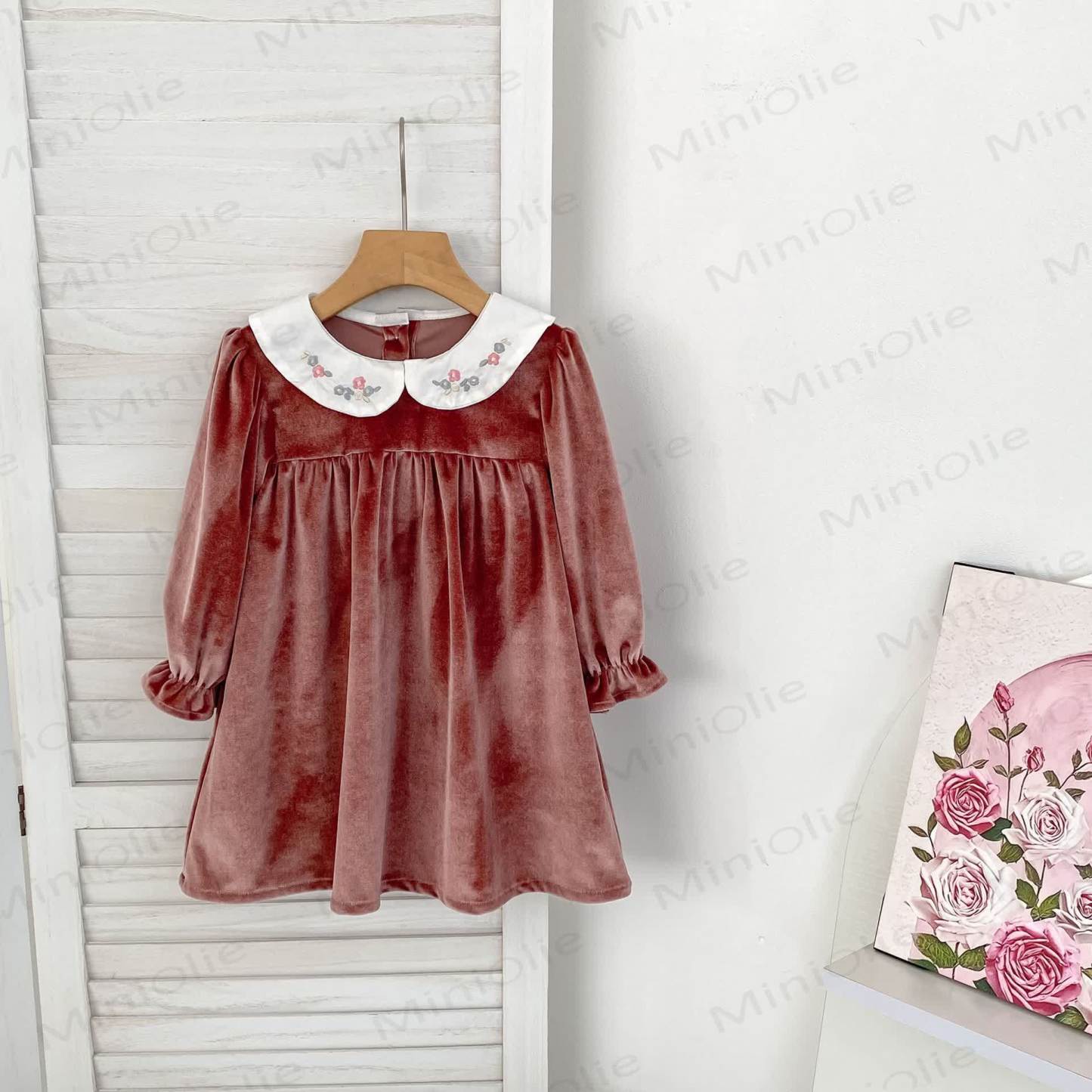 Toddler Girl Velvet Flower Collar Dress - Brown - 6-7T - image 9
