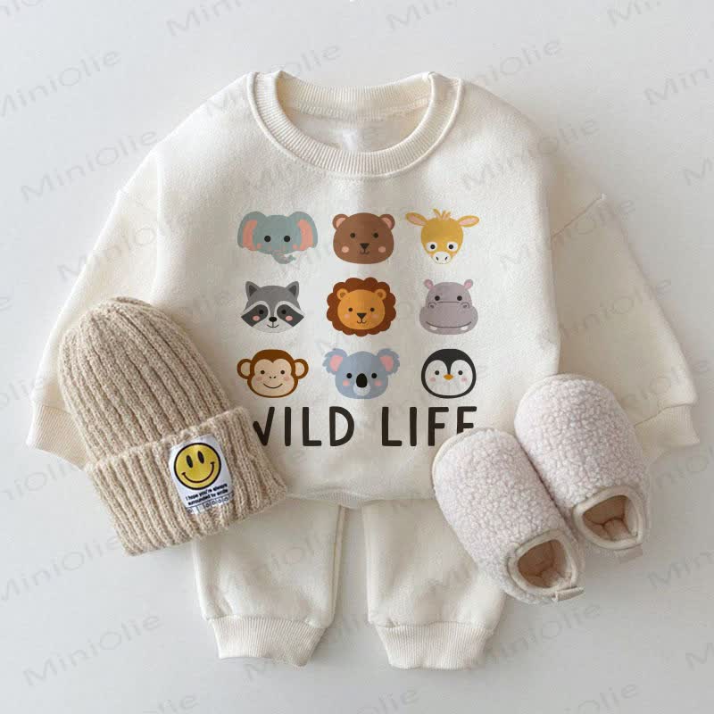 WILD LIFE Baby Animal Print White Sweatshirt 2-piece Set - White - 2-3T - image 1