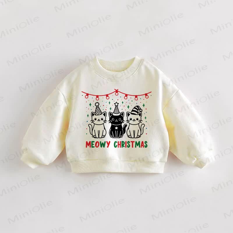 MEOWY CHRISTMAS Baby Toddler Cream Sweatshirt - Cream - 3-5T - image 1
