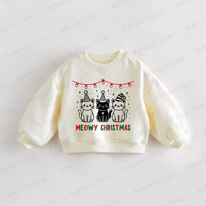 MEOWY CHRISTMAS Baby Toddler Cream Sweatshirt - Cream - 3-5T - image 1