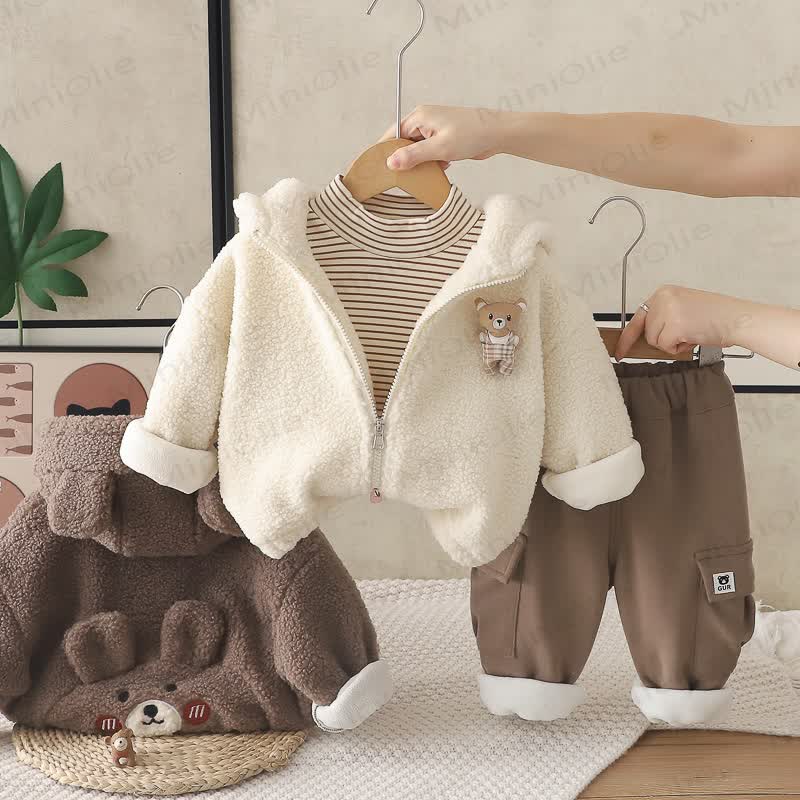 Toddler Baby Bear Fleece Hooded Warm 3-piece Set - image 1