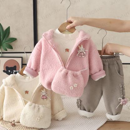 Toddler Baby Bunny Fleece Hoodie 3-piece Set - image 1