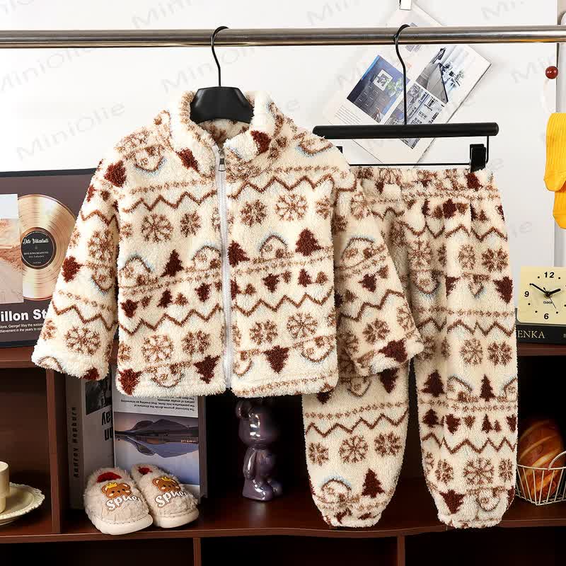 Toddler Plush Zip Up Lounge 2-piece Set - Beige - 10-11T - image 3