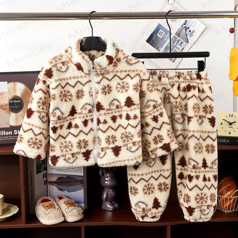 Toddler Plush Zip Up Lounge 2-piece Set - Beige - 10-11T - image 3