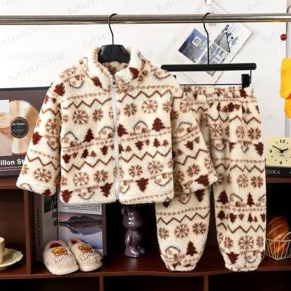 Toddler Plush Zip Up Lounge 2-piece Set - Beige - 10-11T - image 3