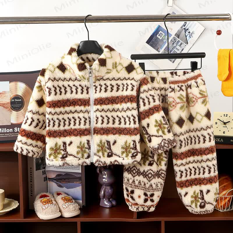 Toddler Plush Zip Up Lounge 2-piece Set - Brown - 10-11T - image 4