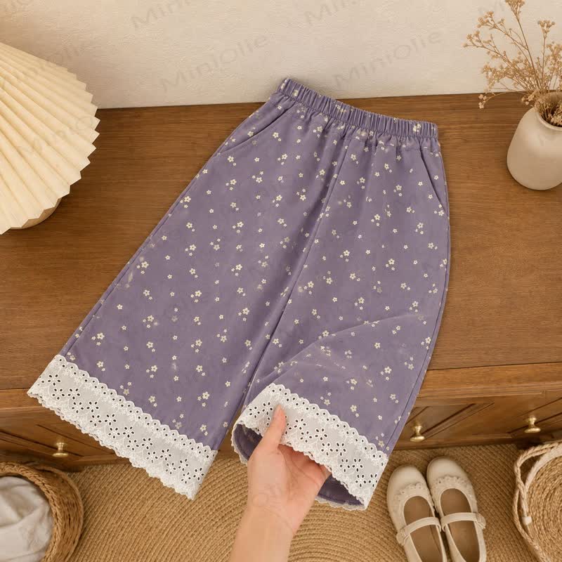 Toddler Girl Purple Floral Lace Hem Pants - image 1