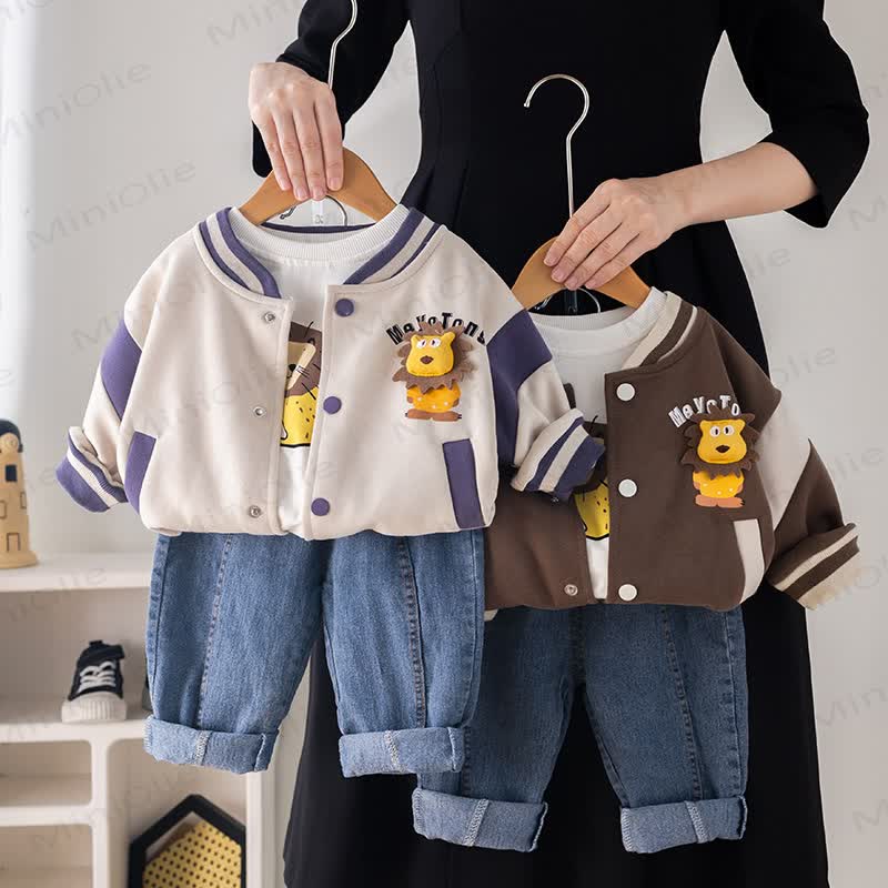 Toddler Baby Lion Patch Jacket and Denim Pants 3-piece Set - image 1