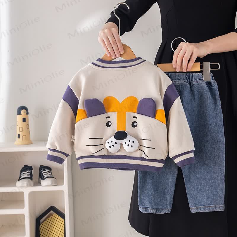 Toddler Baby Lion Patch Jacket and Denim Pants 3-piece Set - image 4