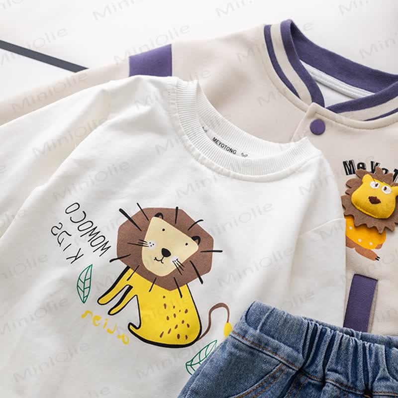 Toddler Baby Lion Patch Jacket and Denim Pants 3-piece Set - image 6