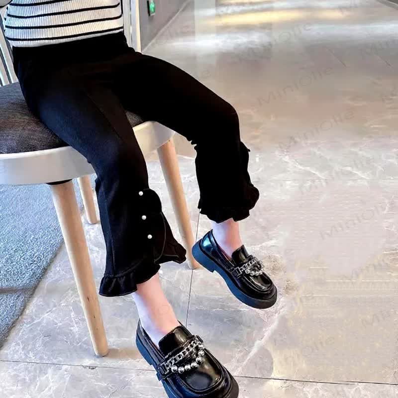 Toddler Girl Pearl Trim Ruffle Hem Flare Pants - Black - 6-7T - image 1