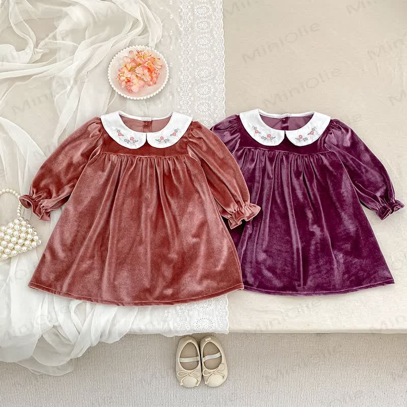 Toddler Girl Velvet Flower Collar Dress - image 1
