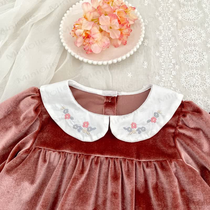 Toddler Girl Velvet Flower Collar Dress - image 11