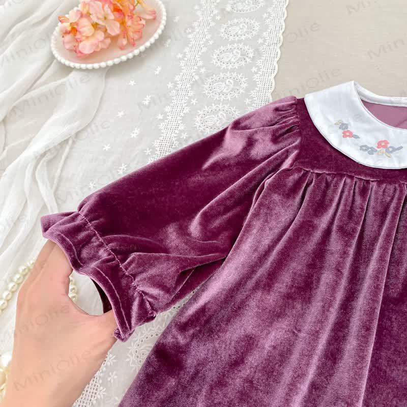 Toddler Girl Velvet Flower Collar Dress - image 7