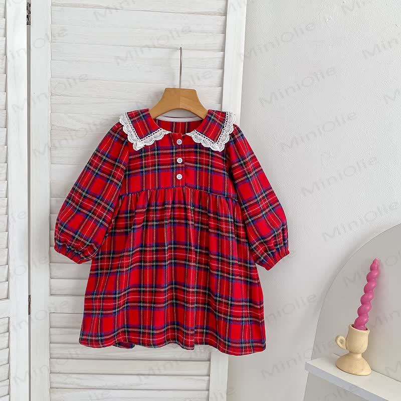 Toddler Girl Tartan Lace Collar Dress - image 2