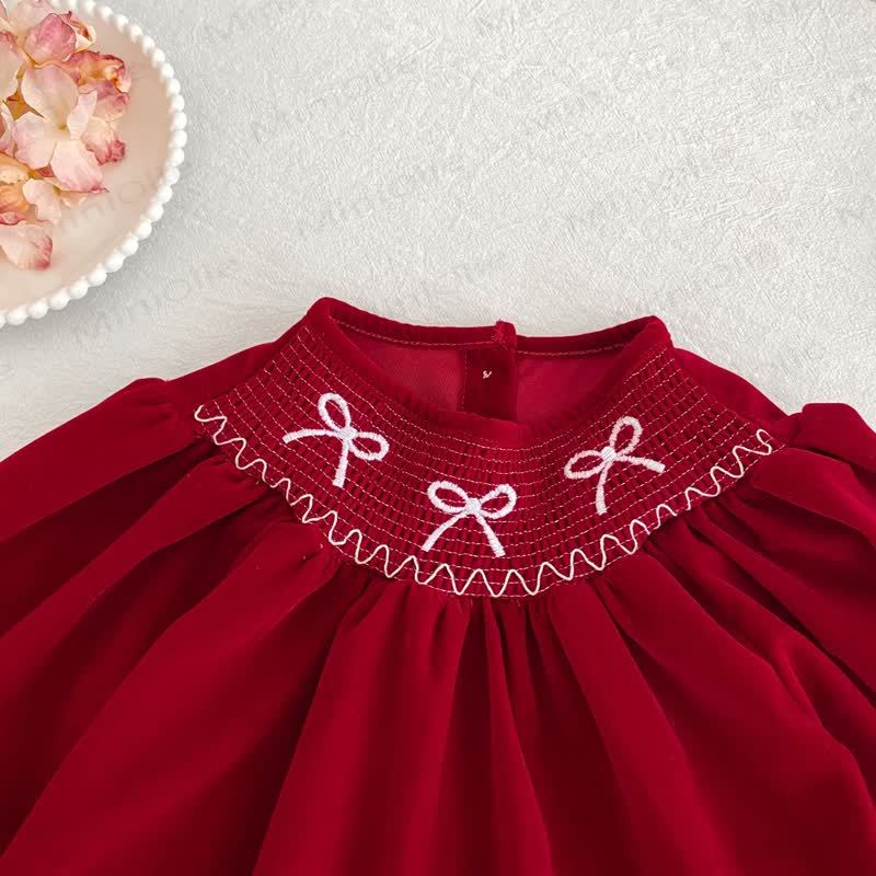 Toddler Girl Butterfly Collar Red Velvet Dress - image 5