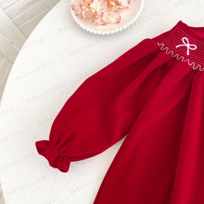 Toddler Girl Butterfly Collar Red Velvet Dress - image 8