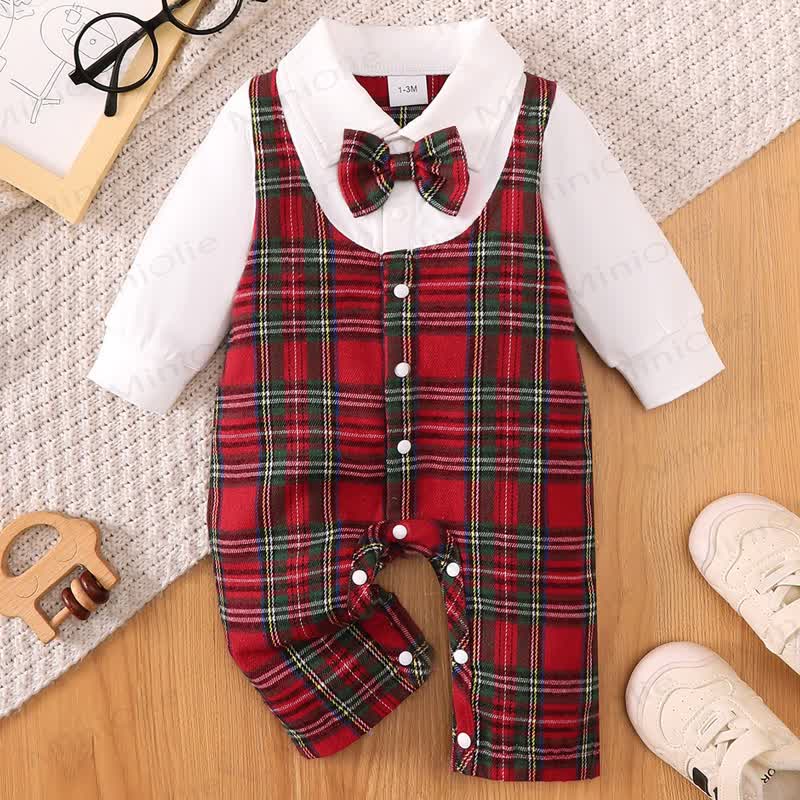 Baby Boy Christmas Tartan Bow Tie Romper - Red - 12-18M - image 1