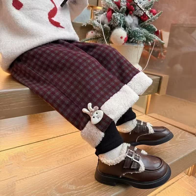Toddler Girl Bunny Plaid Fleece Lined Pants - Red - 8-9T - image 2