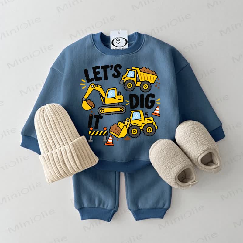 LET'S DIG IT Baby Construction Vehicle Blue Sweatshirt 2-piece Set - Blue - 2-3T - image 1