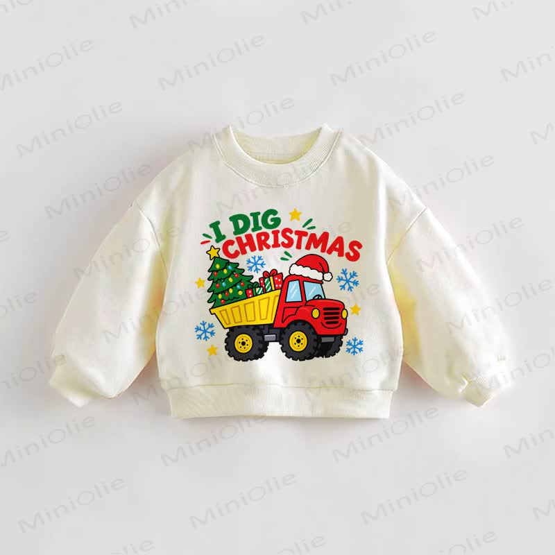 I DIG CHRISTMAS Baby Toddler Truck Print Cream Sweatshirt - Cream - 3-5T - image 1