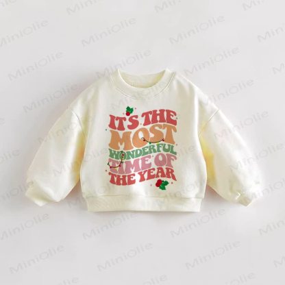 IT'S THE MOST WONDERFUL TIME OF THE YEAR Baby Toddler Christmas Cream Sweatshirt - Cream - 3-5T - image 1