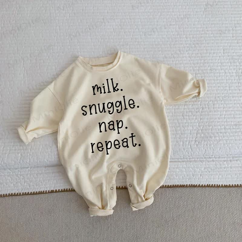MILK. SNUGGLE. NAP. REPEAT. Baby Toddler Beige Romper - Beige - 2-3T - image 1