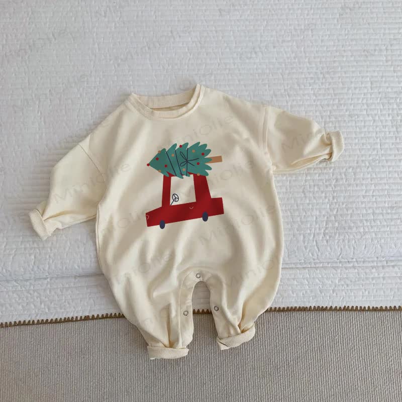 Baby Toddler Christmas Tree Car Beige Romper - Beige - 2-3T - image 1
